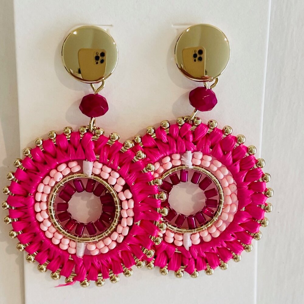 J.Crew Factory Beaded Circle Statement Earrings, pink, Deep Magenta Gold Plated - Picture 5 of 6